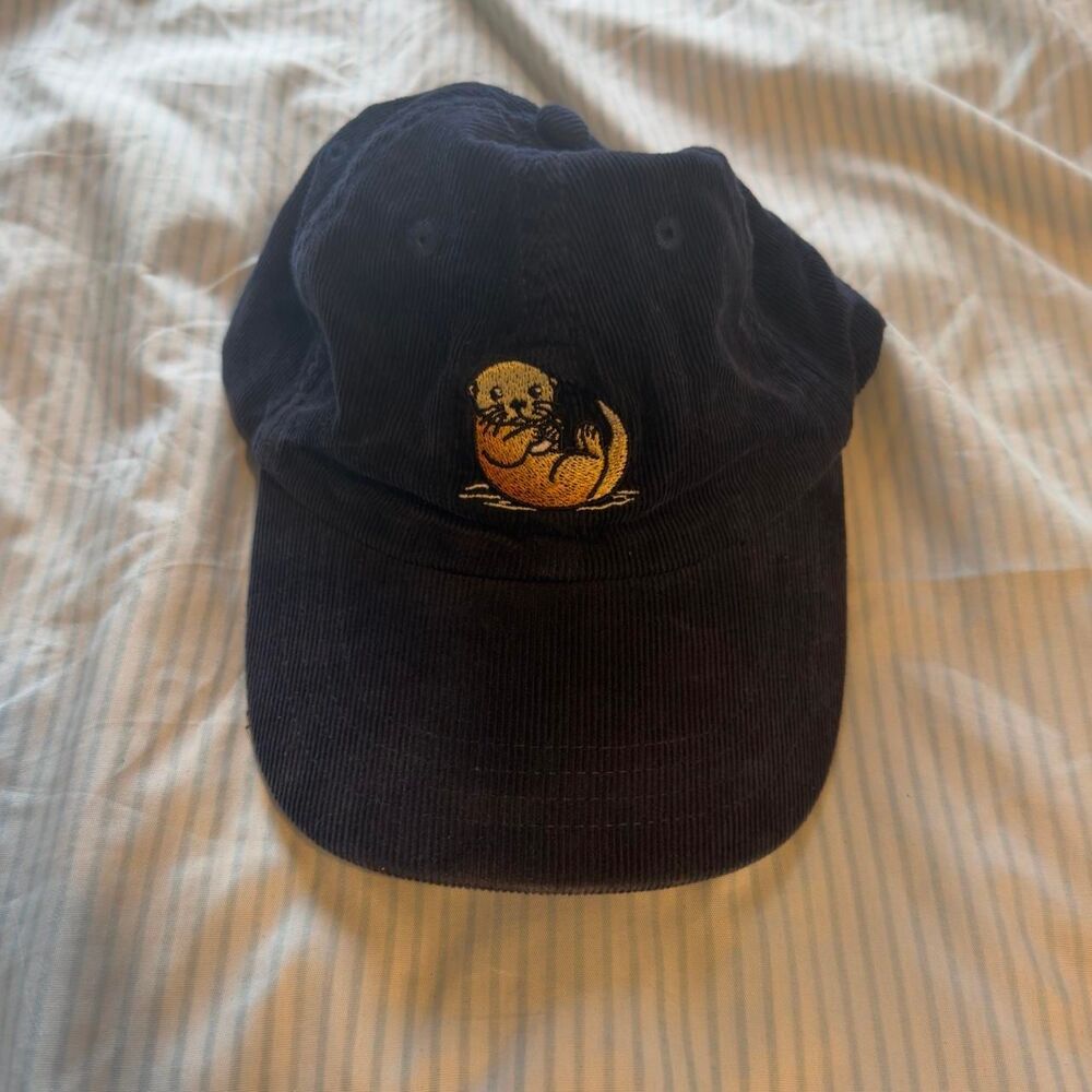 Corduroy Hat Navy Blue Otter Embroidered Baseball Cap #otter #dadhat #cords